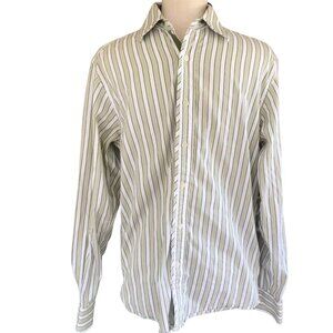 Marc Ecko Cut & Sew Men’s Button Down Shirt Small, Green White Striped Long Slee